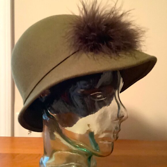 Set: Olive Green wool hat & silk scarf, multi-colored rectangle floral pattern main image 14